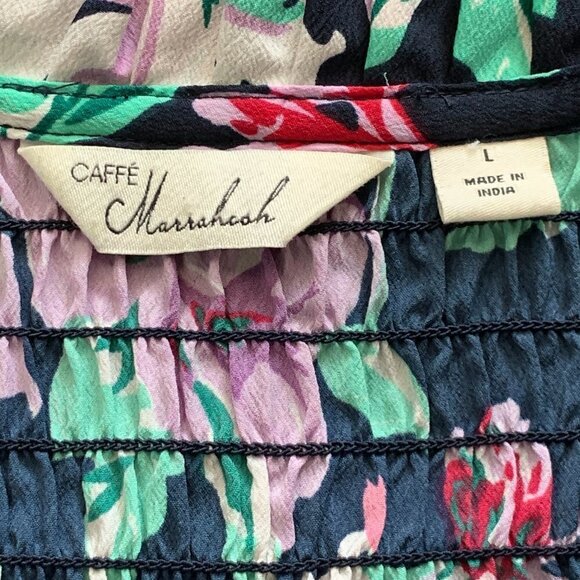 Caffe Marrakesh Tunic Top/Mini Dress Floral Smocked Button Front Sz L #17D - Picture 7 of 9